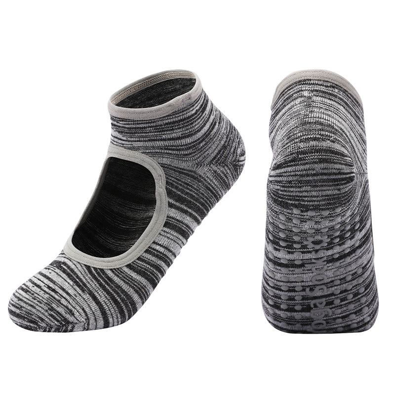 【Yoga Socks】E3黑灰-女士段色圆头瑜伽普拉提运动袜