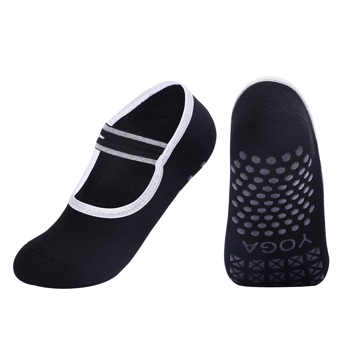 【Yoga Socks】Q4黑色-女士毛圈圆头瑜伽普拉提运动袜