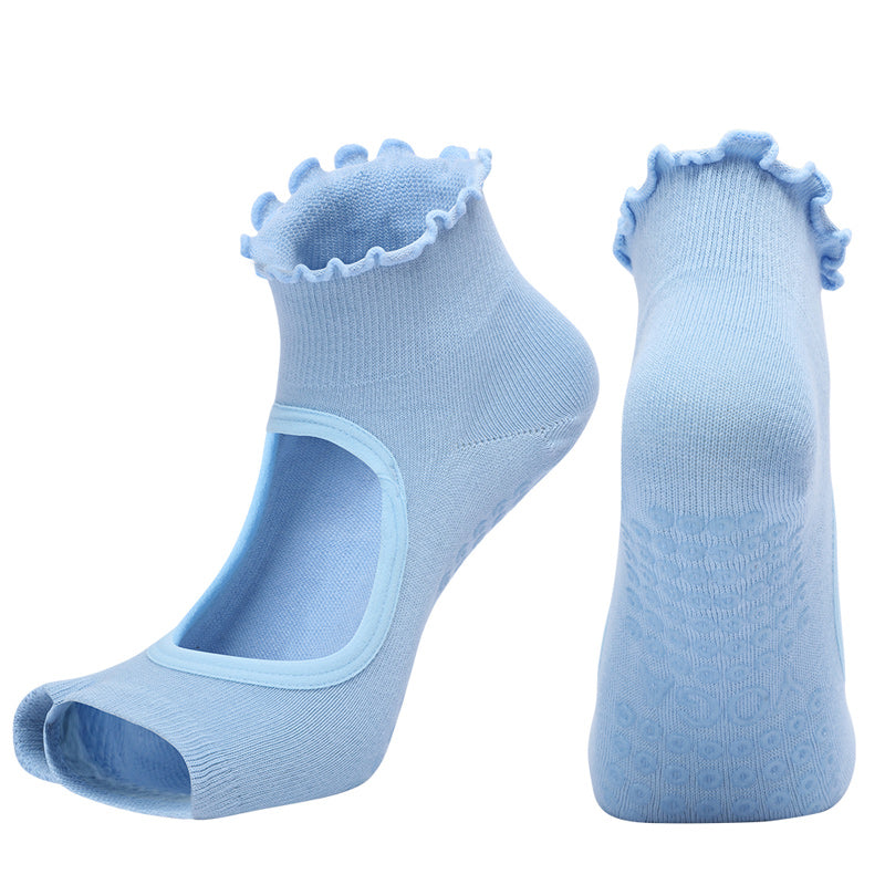 【Yoga Socks】O3浅蓝-女士木耳边二指瑜伽普拉提运动袜