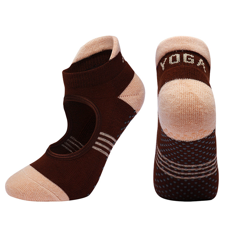 【Yoga Socks】A2咖米-女士撞色毛圈圆头瑜伽普拉提运动袜