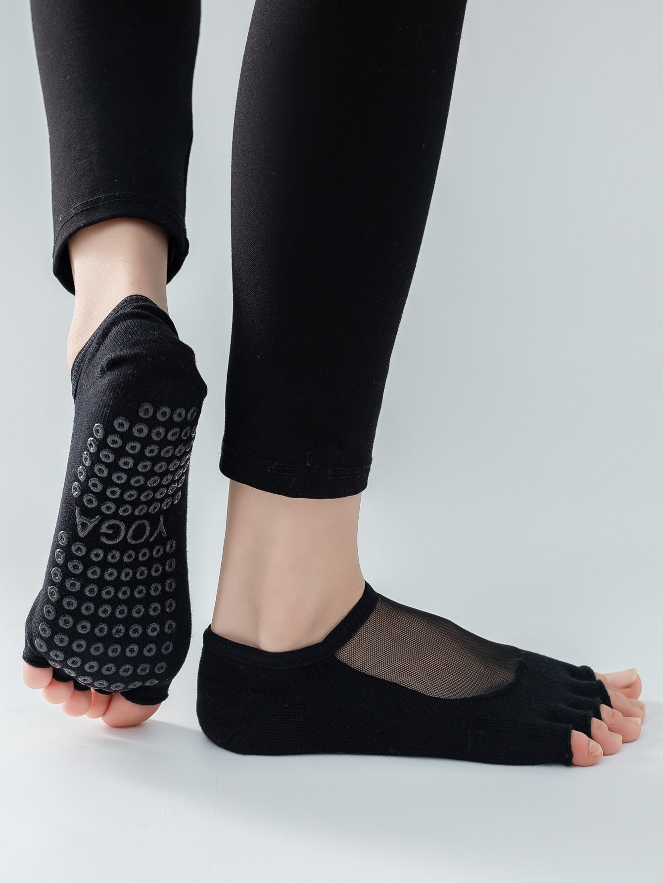 【Yoga Socks】T5黑色-女士网纱半趾瑜伽普拉提运动袜