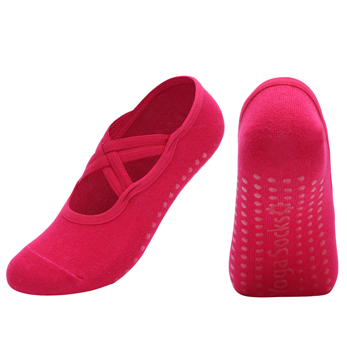 【Yoga Socks】H7玫红-女士圆头瑜伽普拉提运动袜