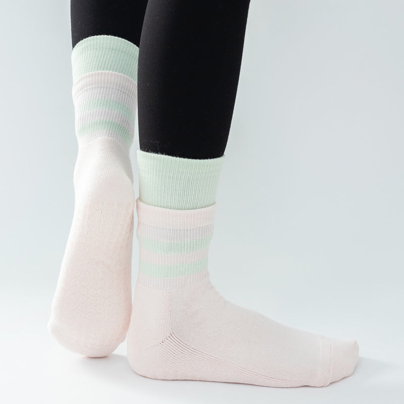 【Yoga Socks】D8粉绿-女士长筒毛圈圆头瑜伽普拉提运动袜
