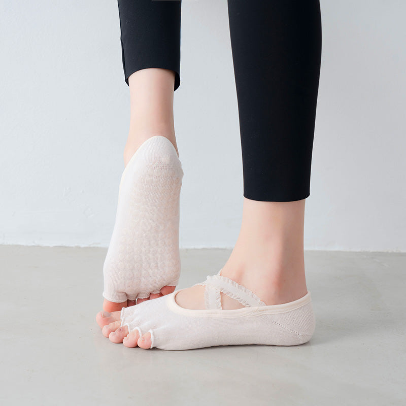 【Yoga Socks】T1浅米-女士花边半趾瑜伽普拉提运动袜