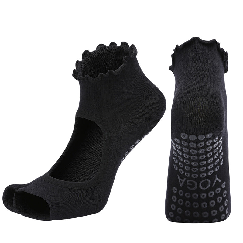 【Yoga Socks】O3黑色-女士木耳边二指瑜伽普拉提运动袜