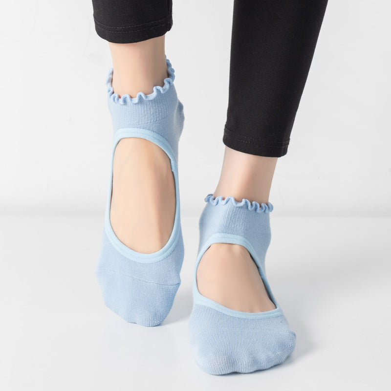 【Yoga Socks】O1浅蓝-女士木耳边圆头瑜伽普拉提运动袜