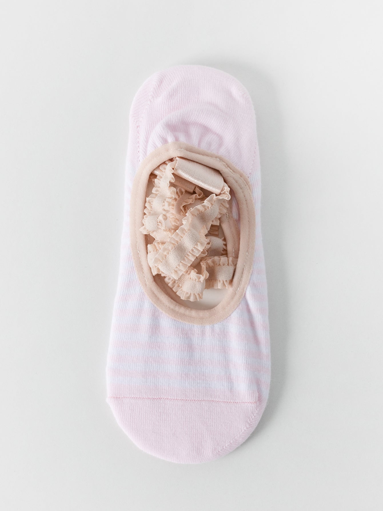 【Yoga Socks】R2浅粉-女士花边条纹圆头瑜伽普拉提运动袜