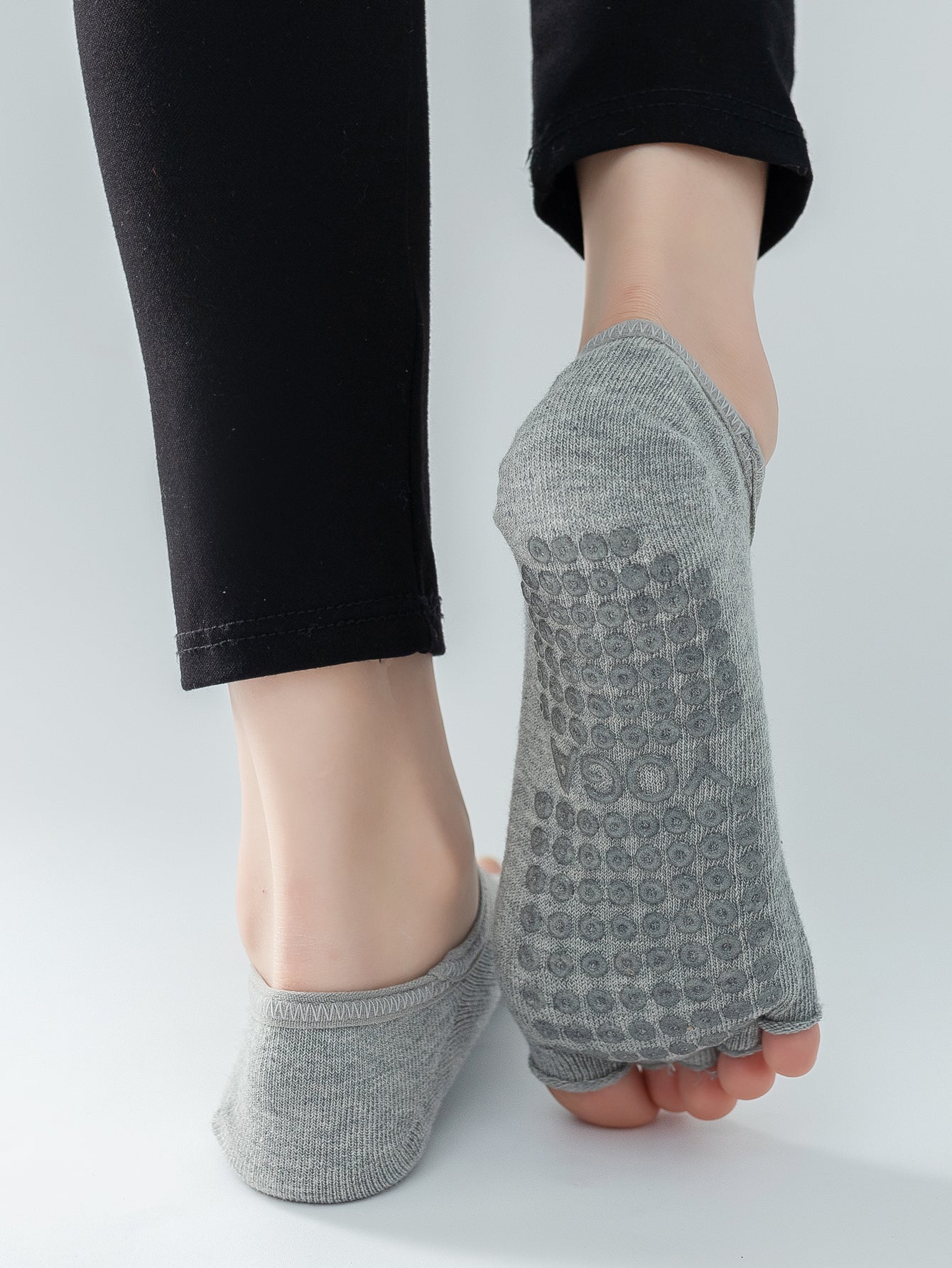 【Yoga Socks】T5浅麻灰-女士网纱半趾瑜伽普拉提运动袜
