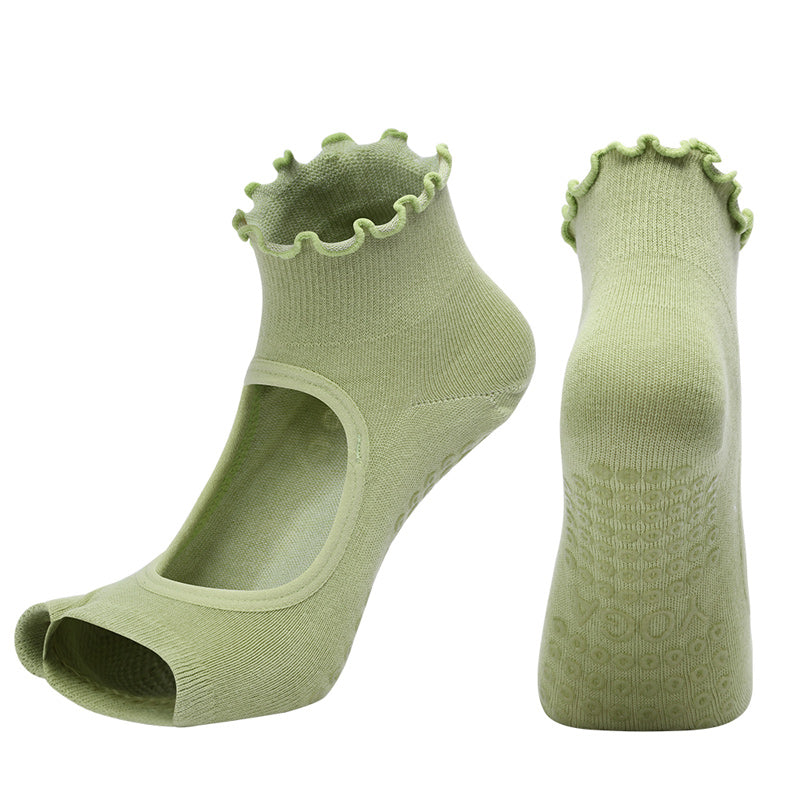 【Yoga Socks】O3绿色-女士木耳边二指瑜伽普拉提运动袜