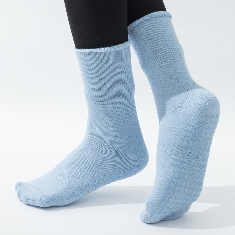 【Yoga Socks】D11浅蓝-女士长筒毛圈圆头瑜伽普拉提运动袜