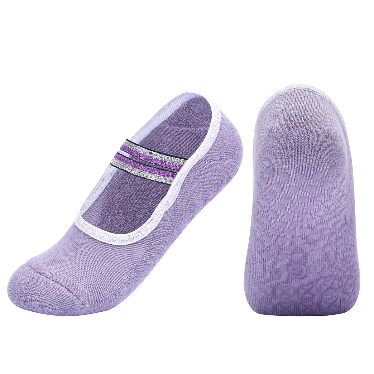 【Yoga Socks】Q4紫色-女士毛圈圆头瑜伽普拉提运动袜
