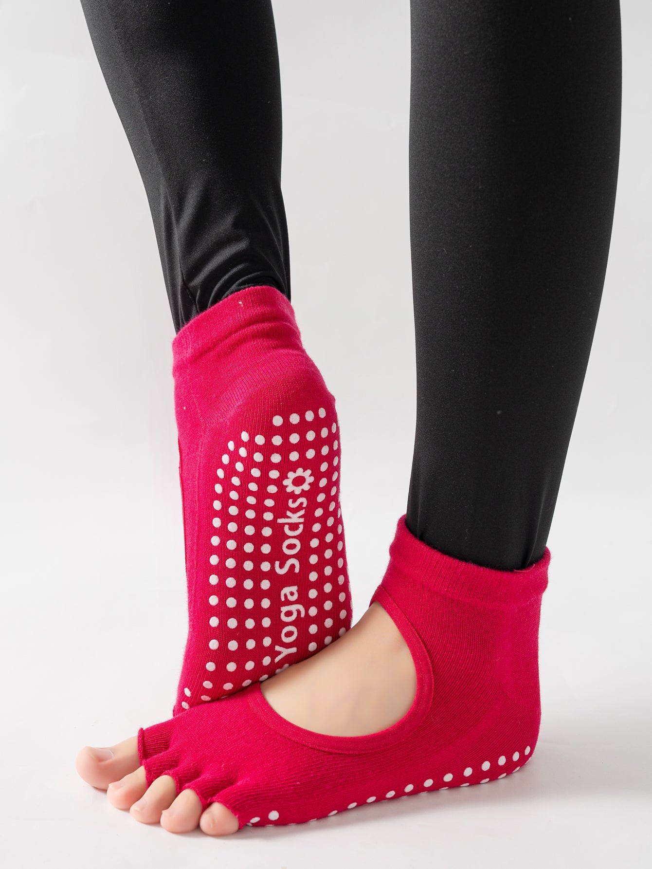 【Yoga Socks】F6玫红-女士半趾瑜伽普拉提运动袜