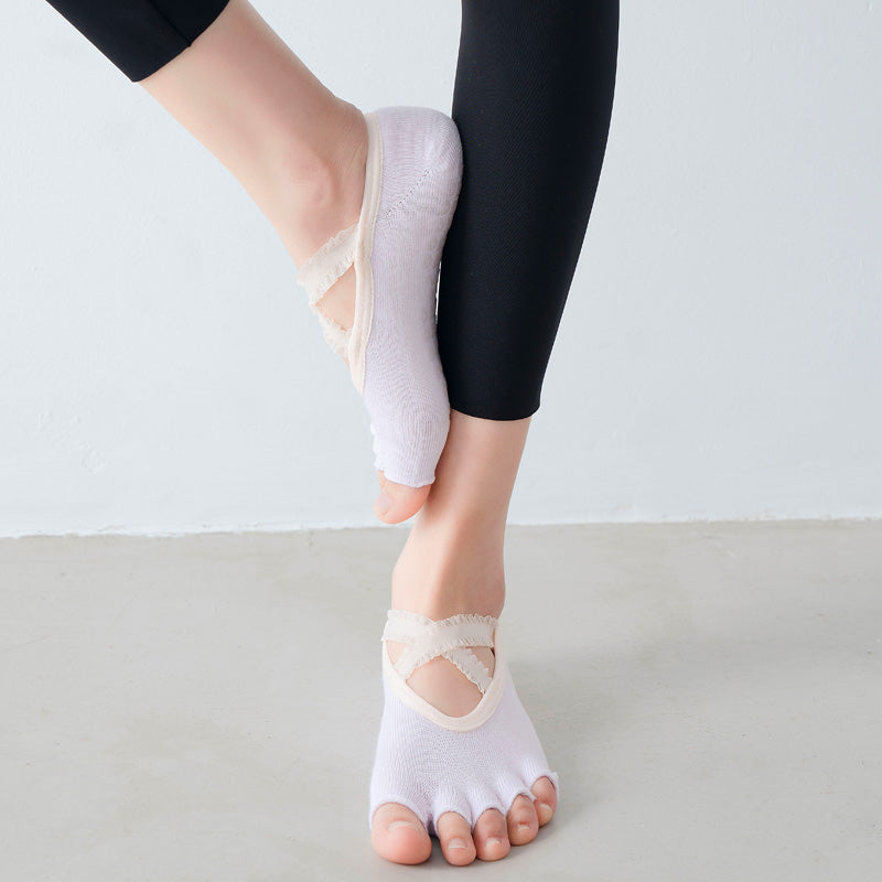 【Yoga Socks】T1浅粉-女士花边半趾瑜伽普拉提运动袜