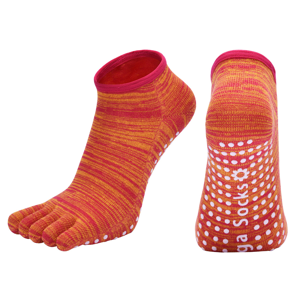 【Yoga Socks】G7玫橙-女士段色五指瑜伽普拉提运动袜