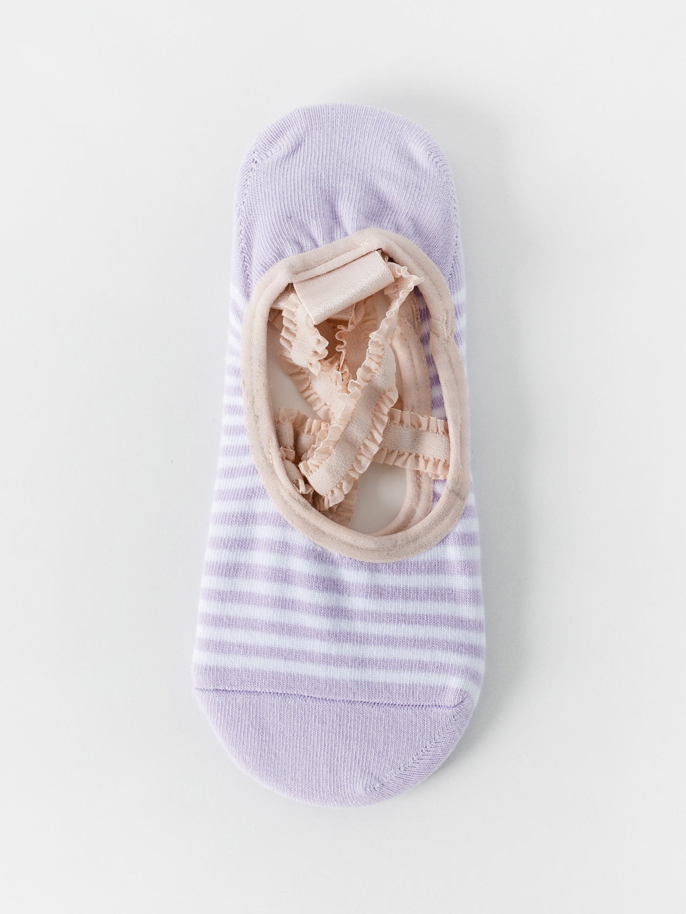 【Yoga Socks】R2浅紫-女士花边条纹圆头瑜伽普拉提运动袜