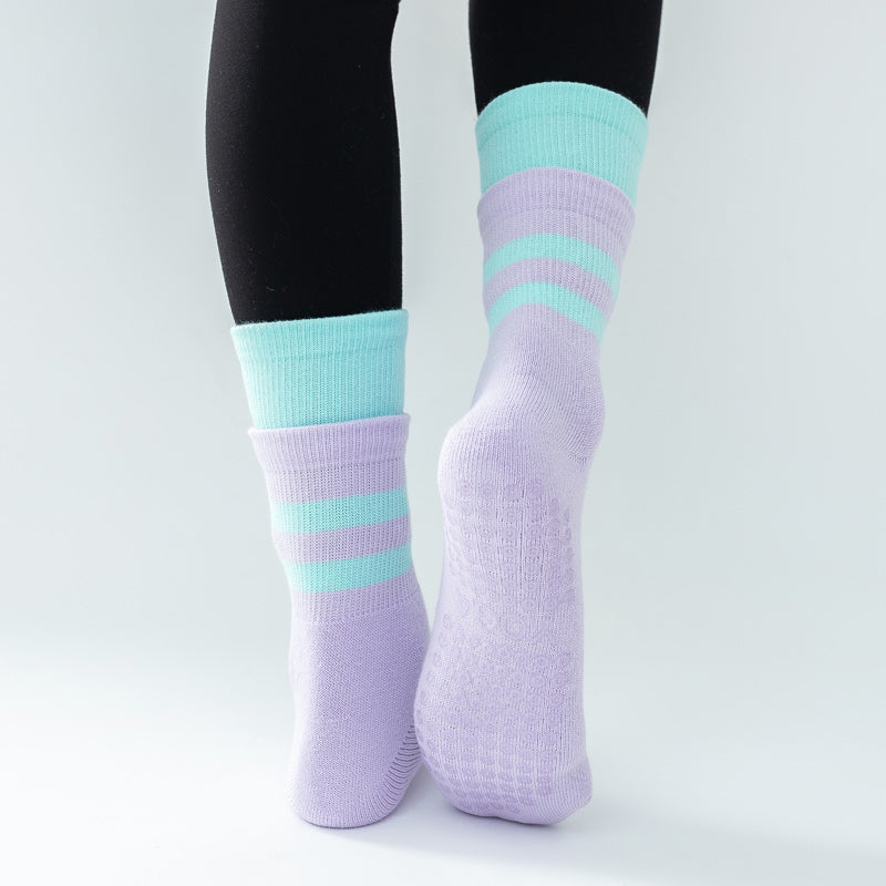 【Yoga Socks】D8紫绿-女士长筒毛圈圆头瑜伽普拉提运动袜
