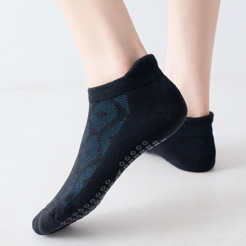 【Yoga Socks】D3黑绿-女士提花香薰毛圈圆头瑜伽普拉提运动袜