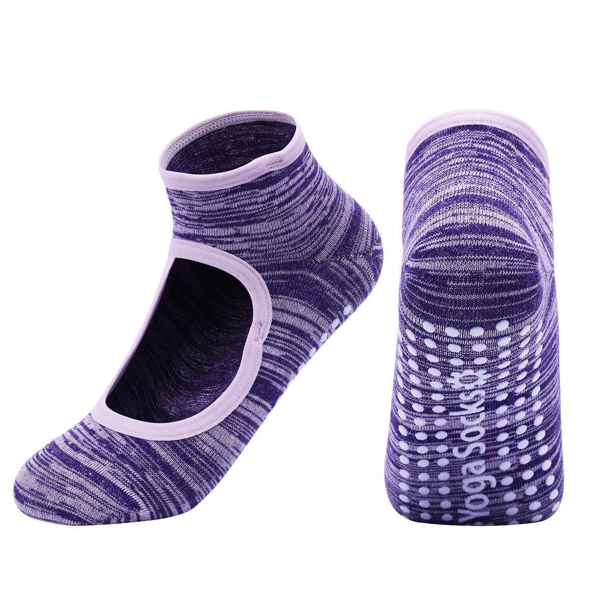 【Yoga Socks】E4紫色-女士段色圆头瑜伽普拉提运动袜