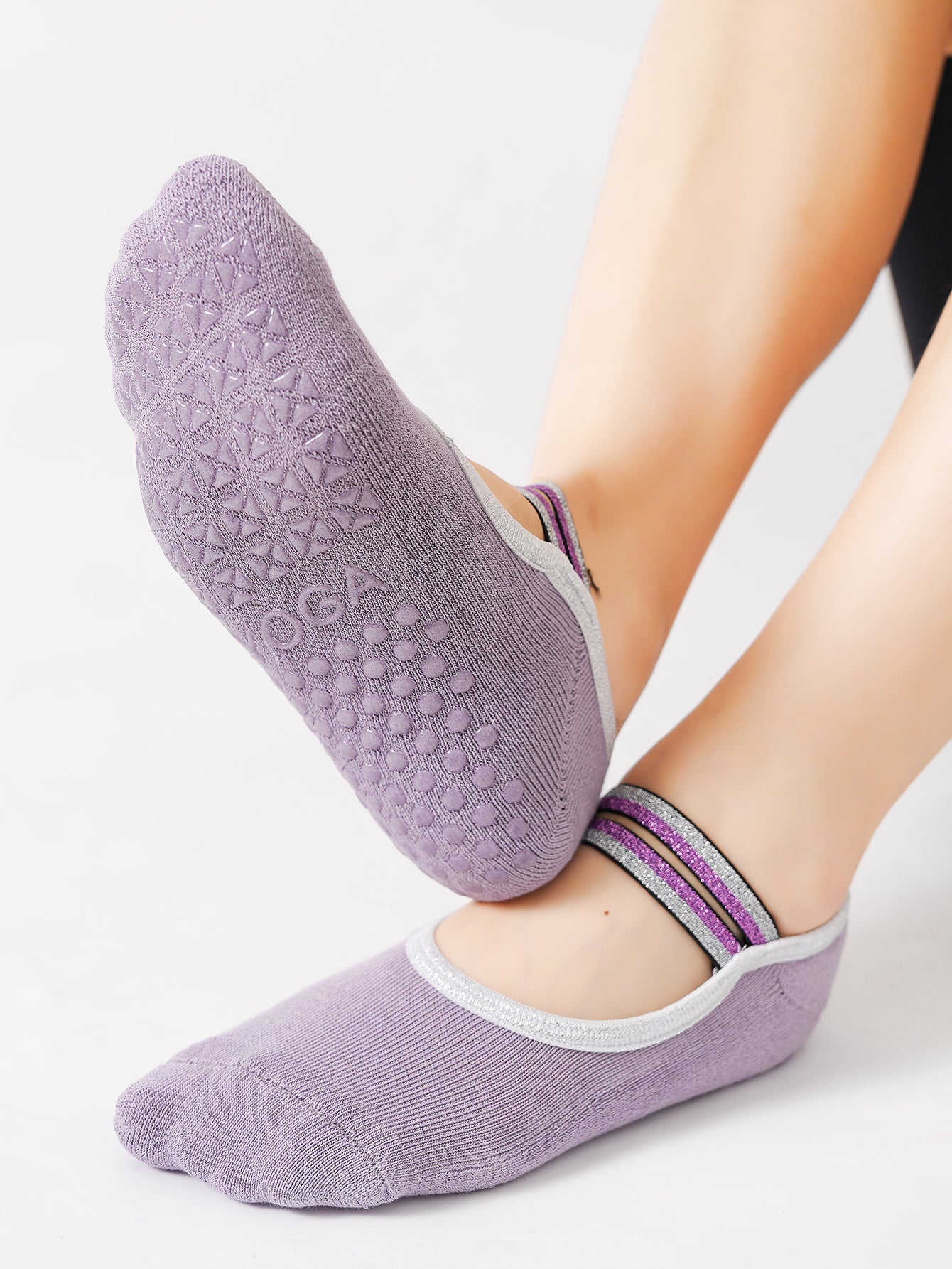 【Yoga Socks】Q4紫色-女士毛圈圆头瑜伽普拉提运动袜