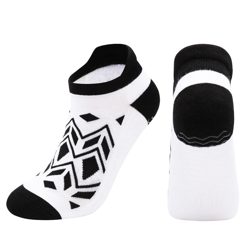 【Yoga Socks】D13黑白-女士提花毛圈圆头瑜伽普拉提运动袜