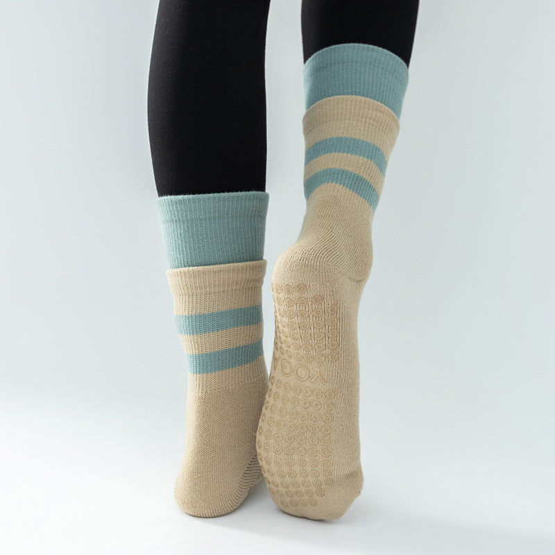 【Yoga Socks】D8米绿-女士长筒毛圈圆头瑜伽普拉提运动袜