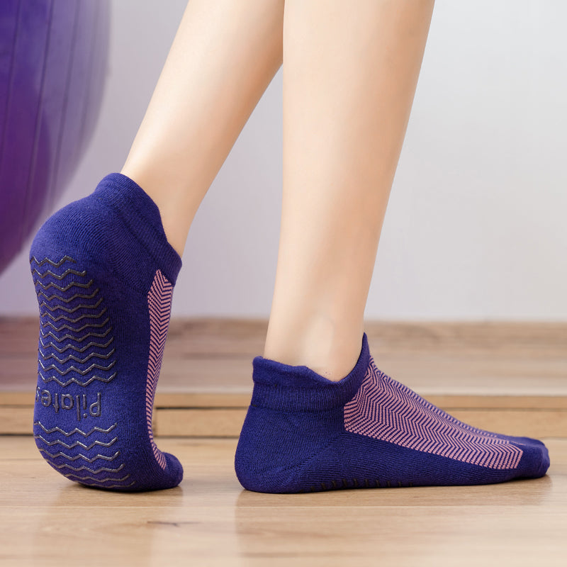 【Yoga Socks】D4紫粉-女士提花香薰毛圈圆头瑜伽普拉提运动袜