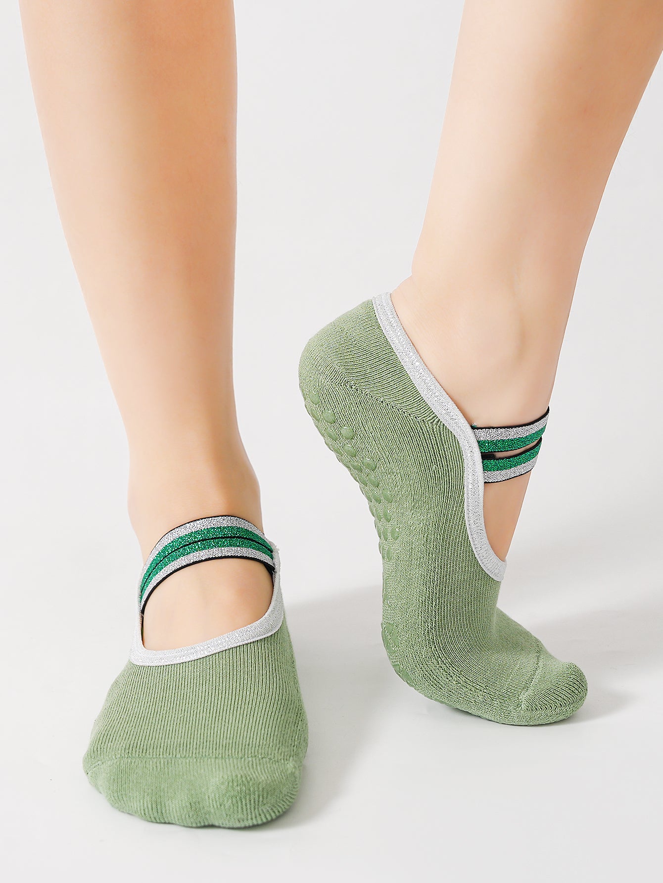 【Yoga Socks】Q4绿色-女士毛圈圆头瑜伽普拉提运动袜