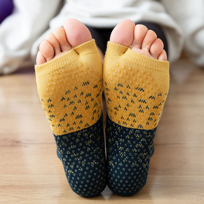 【Yoga Socks】J2绿黄-女士提花二指瑜伽普拉提运动袜