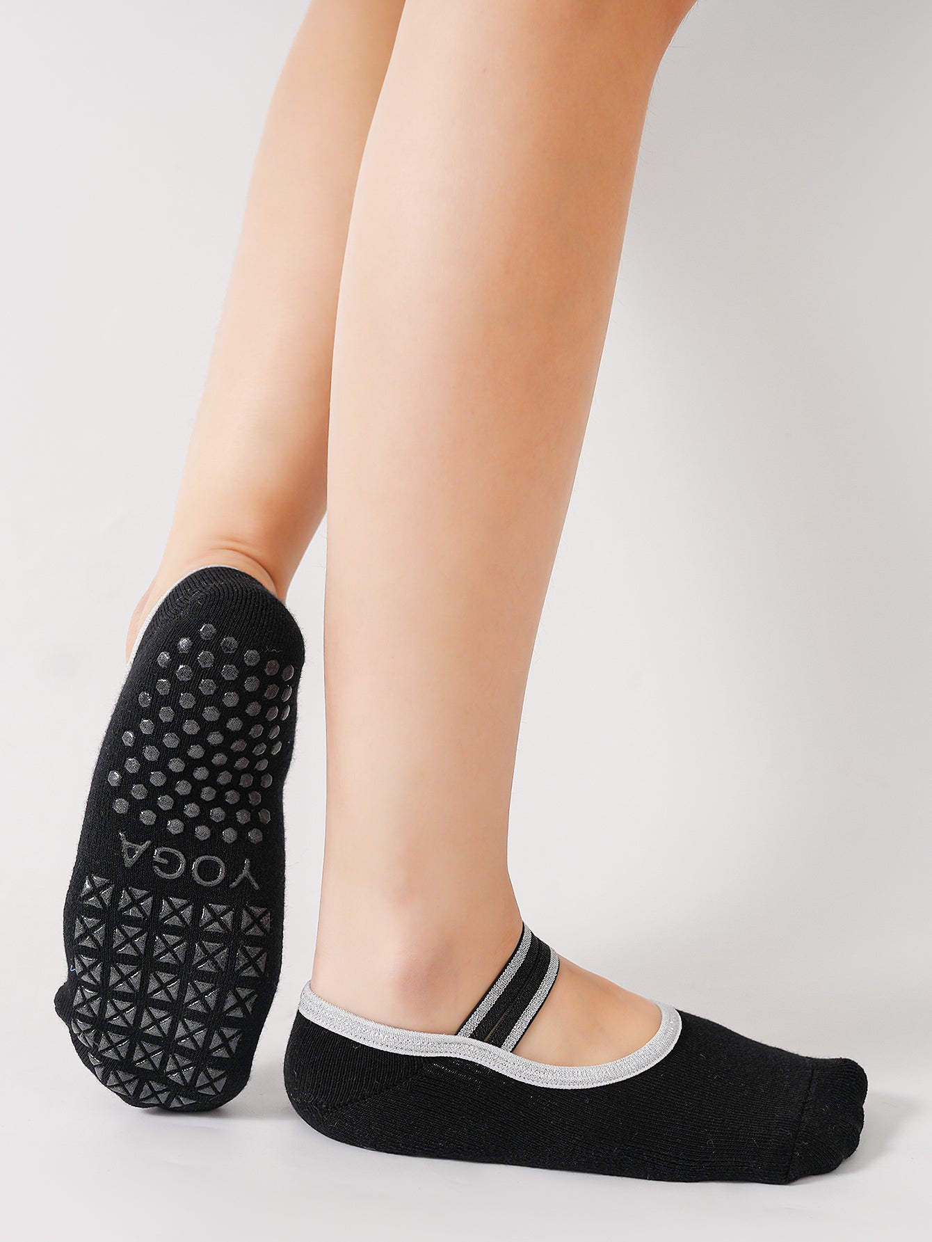 【Yoga Socks】Q4黑色-女士毛圈圆头瑜伽普拉提运动袜