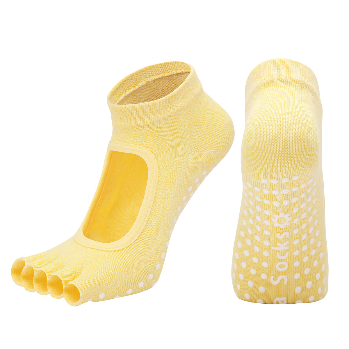 【Yoga Socks】F6黄色-女士半趾瑜伽普拉提运动袜