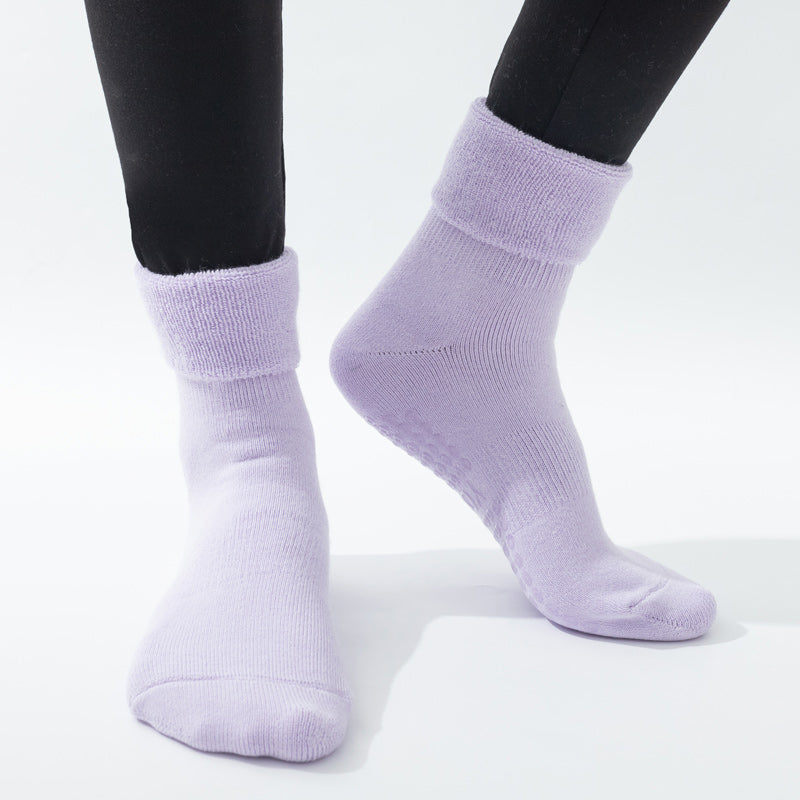 【Yoga Socks】D11浅紫-女士长筒毛圈圆头瑜伽普拉提运动袜