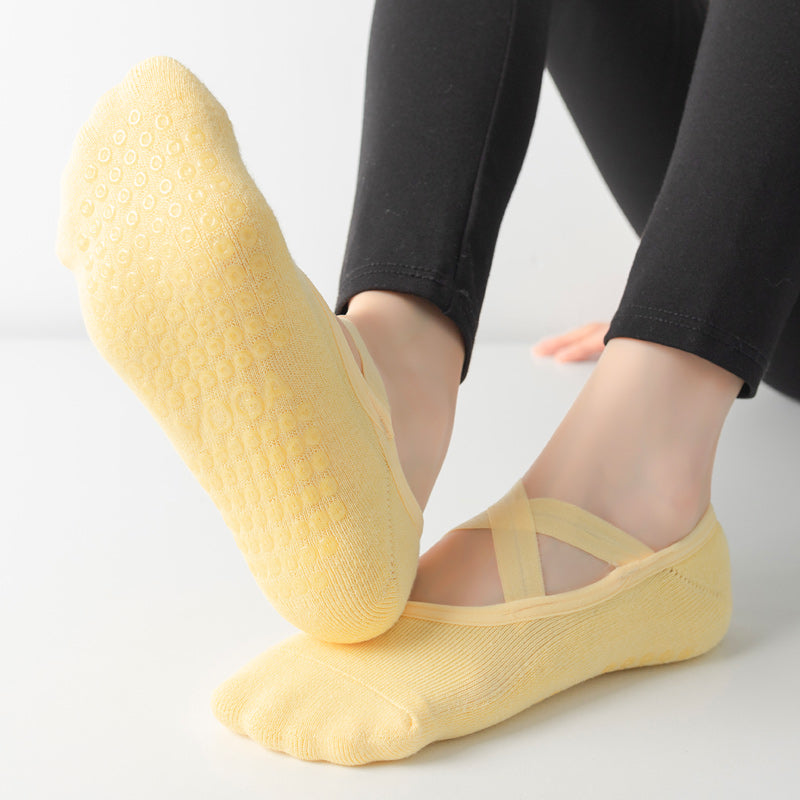 【Yoga Socks】Q2黄色-女士毛圈圆头瑜伽普拉提运动袜