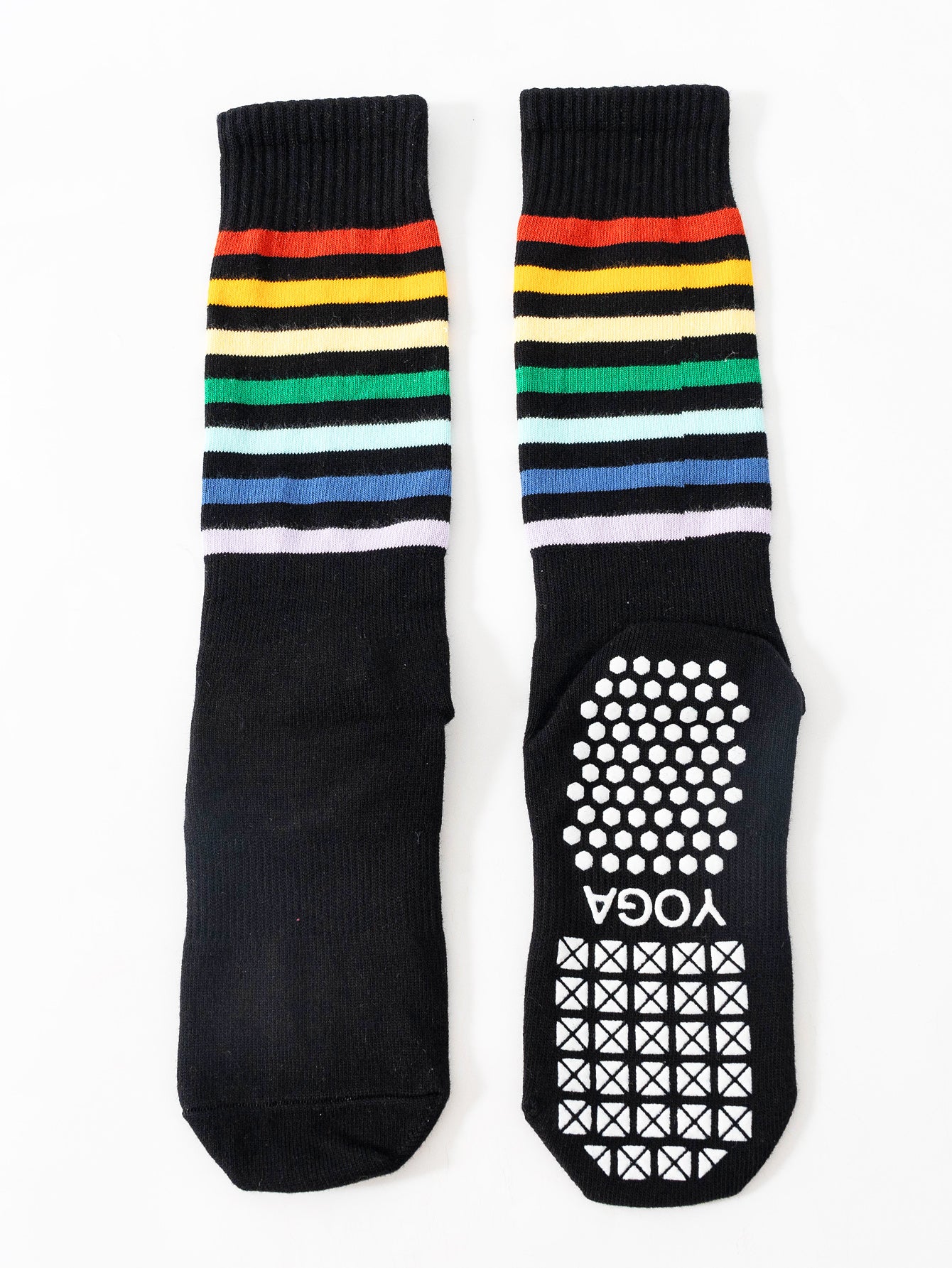 【Yoga Socks】N1黑色-女士彩虹圆头瑜伽普拉提运动袜