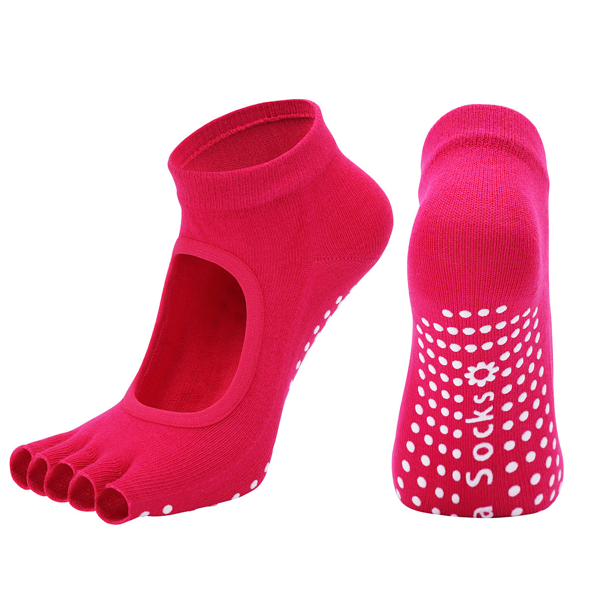 【Yoga Socks】F6玫红-女士半趾瑜伽普拉提运动袜