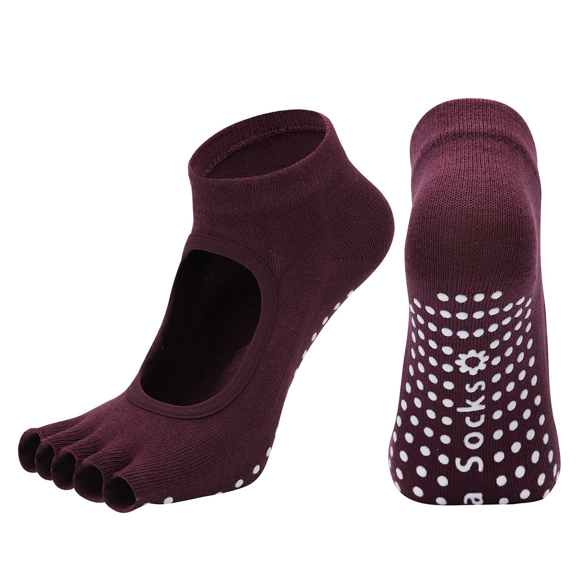【Yoga Socks】F6紫红-女士半趾瑜伽普拉提运动袜