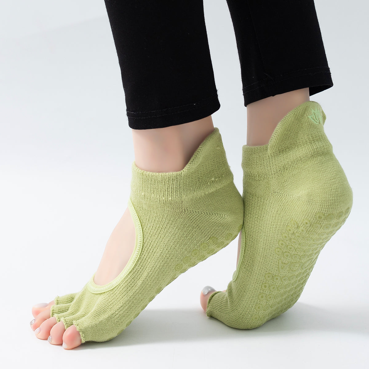 【Yoga Socks】C2绿色-女士刺绣半趾瑜伽普拉提运动袜