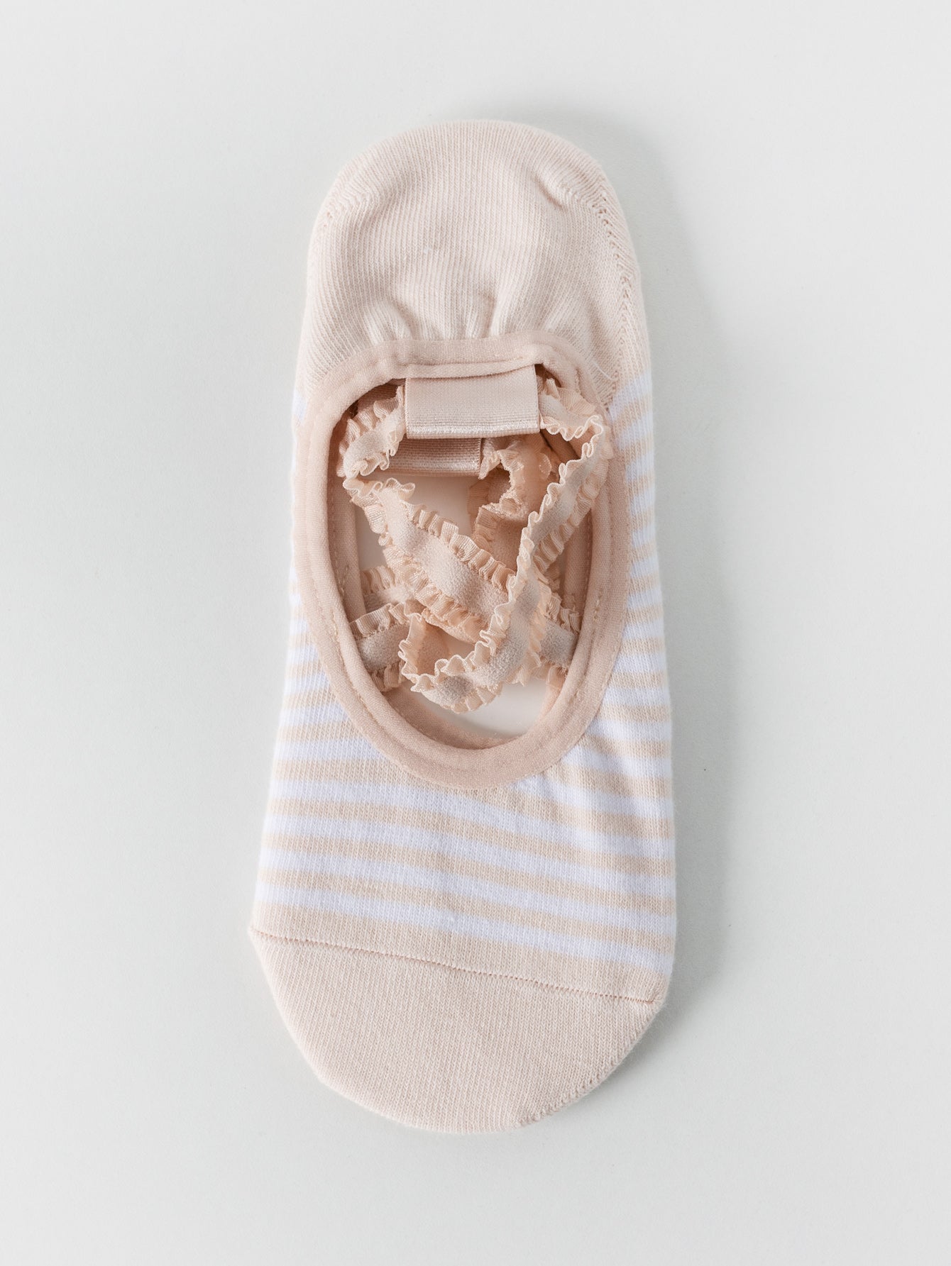 【Yoga Socks】R2浅米-女士花边条纹圆头瑜伽普拉提运动袜