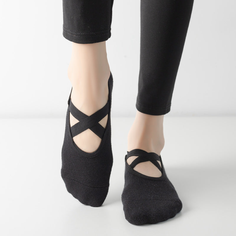 【Yoga Socks】Q2黑色-女士毛圈圆头瑜伽普拉提运动袜