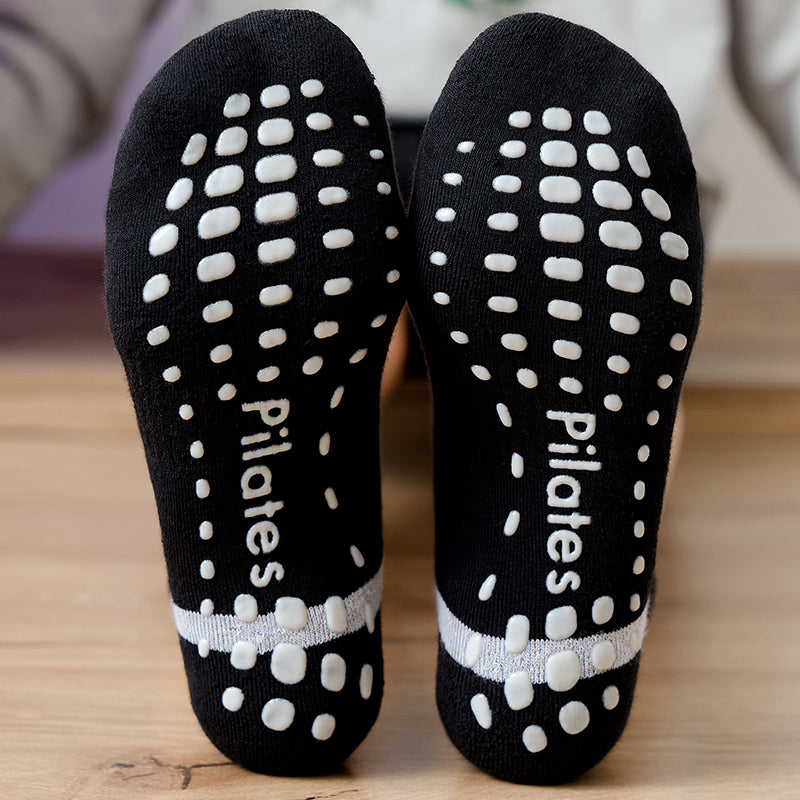 【Yoga Socks】D5黑白-男女通用提花毛圈圆头瑜伽普拉提运动袜