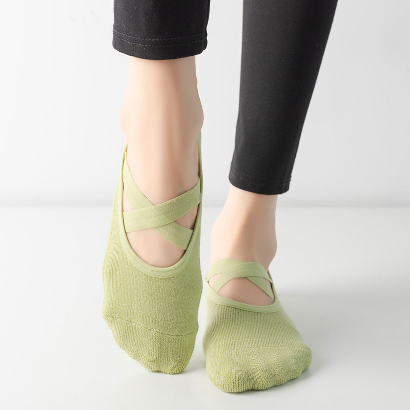 【Yoga Socks】Q2绿色-女士毛圈圆头瑜伽普拉提运动袜