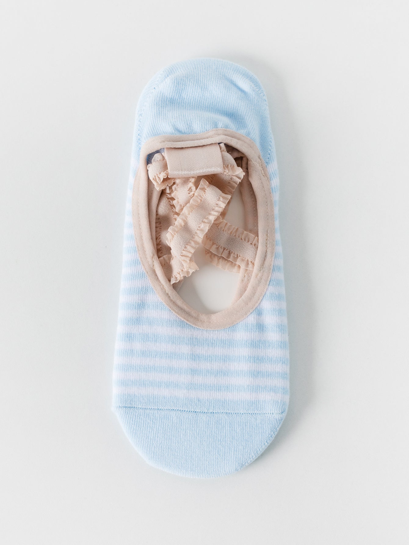 【Yoga Socks】R2浅蓝-女士花边条纹圆头瑜伽普拉提运动袜