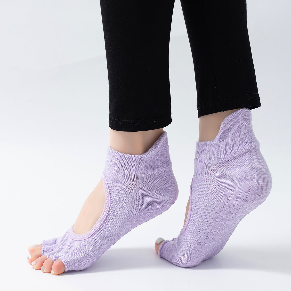 【Yoga Socks】C2浅紫-女士刺绣半趾瑜伽普拉提运动袜