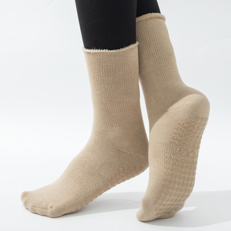 【Yoga Socks】D11米色-女士长筒毛圈圆头瑜伽普拉提运动袜