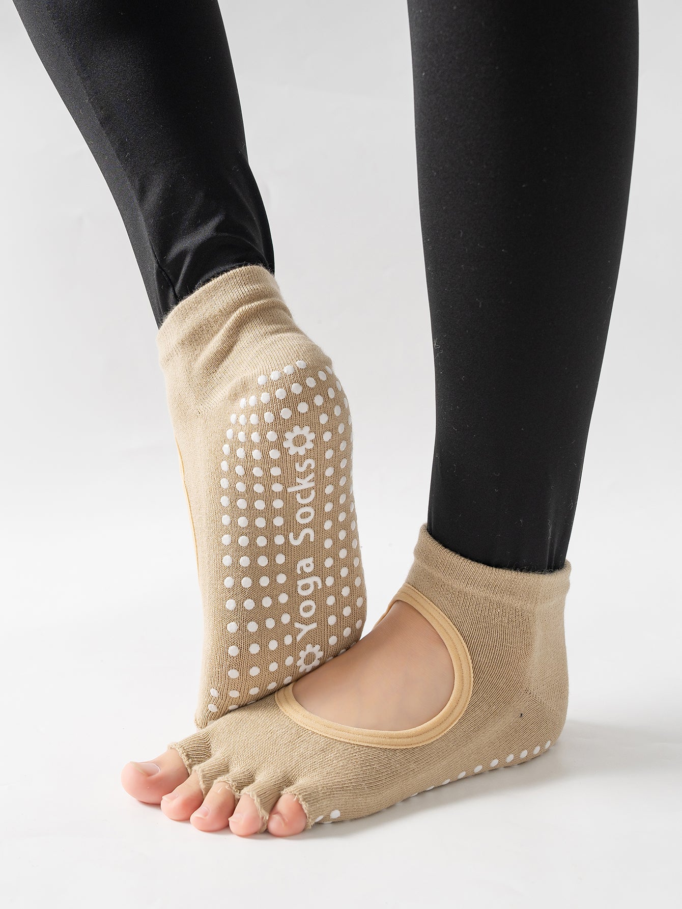 【Yoga Socks】F6米色-女士半趾瑜伽普拉提运动袜