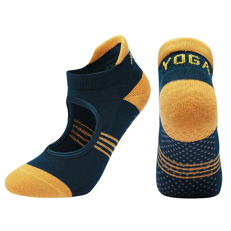 【Yoga Socks】A2绿黄-女士撞色毛圈圆头瑜伽普拉提运动袜