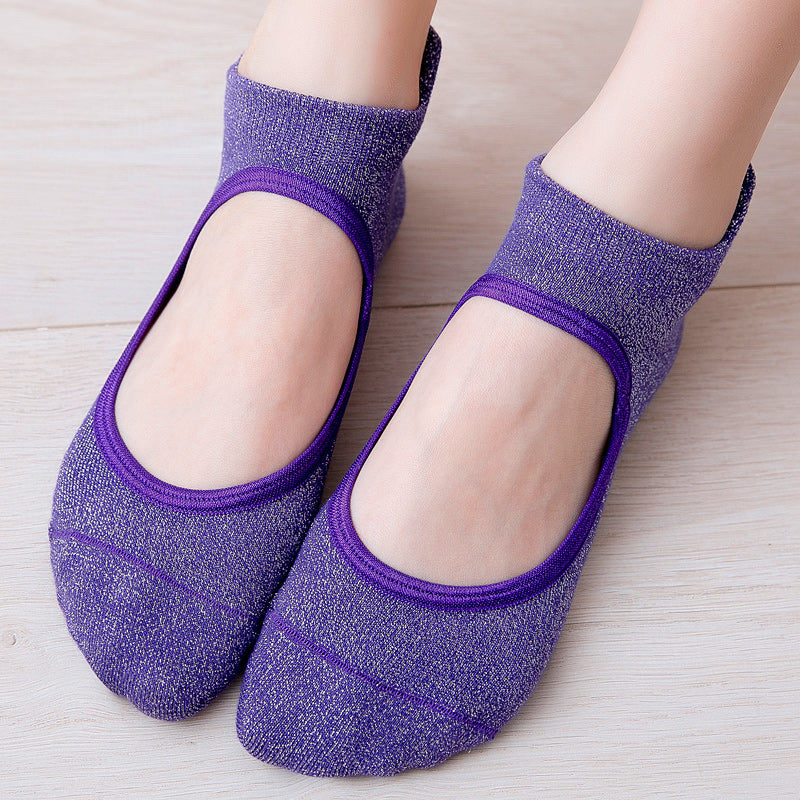 【Yoga Socks】B1紫罗兰-女士银丝圆头瑜伽普拉提运动袜