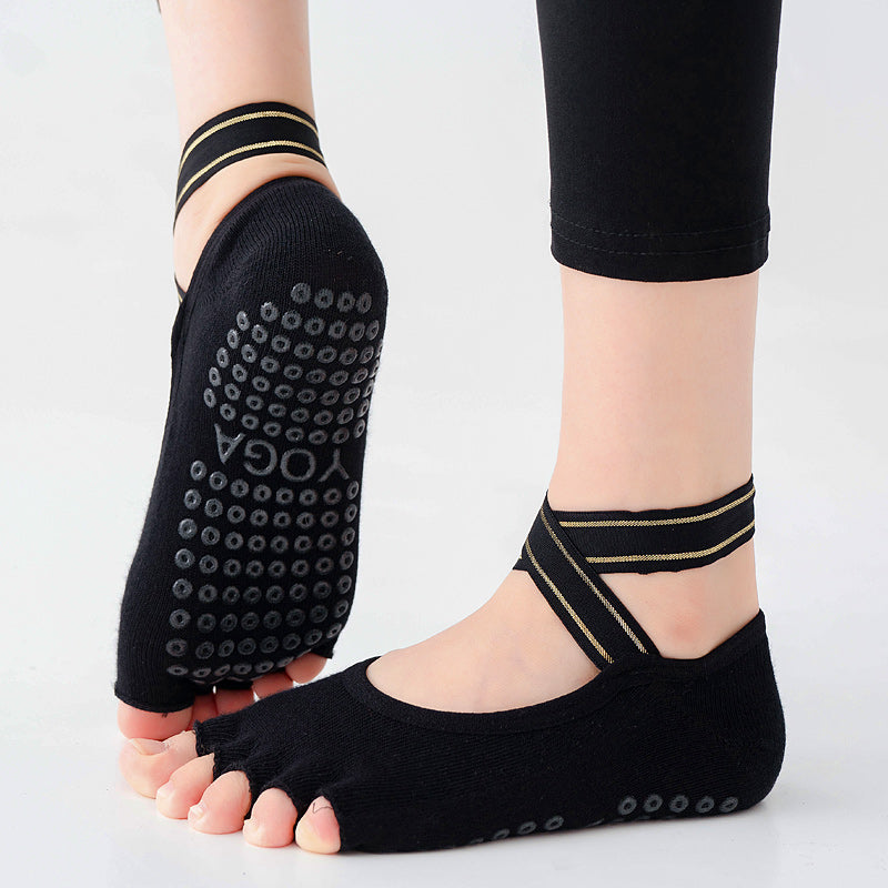 【Yoga Socks】T4黑色-女士半趾瑜伽普拉提运动袜