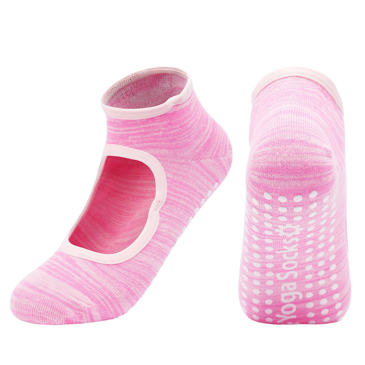 【Yoga Socks】E4粉色-女士段色圆头瑜伽普拉提运动袜