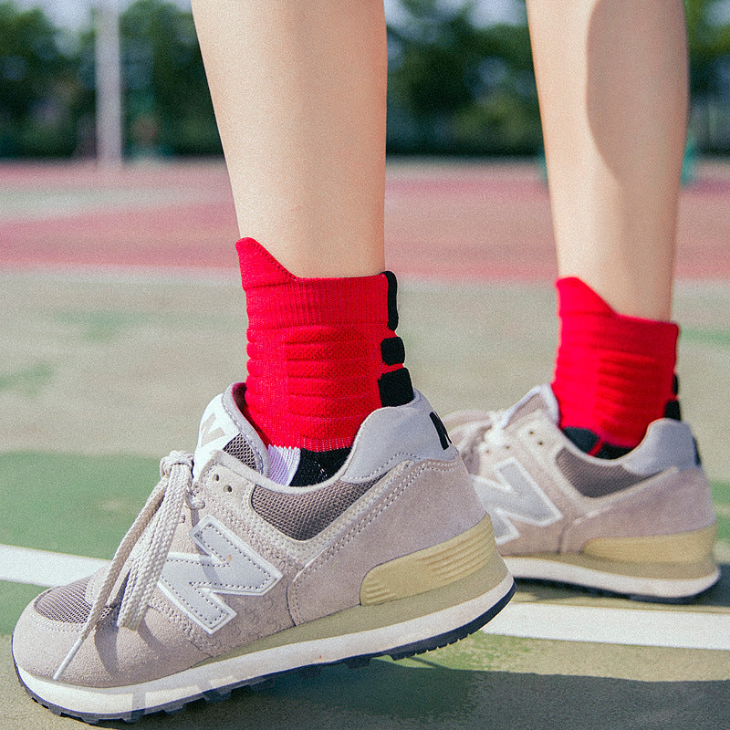 【Basketball Socks】B2红色-男士毛圈中筒篮球运动袜