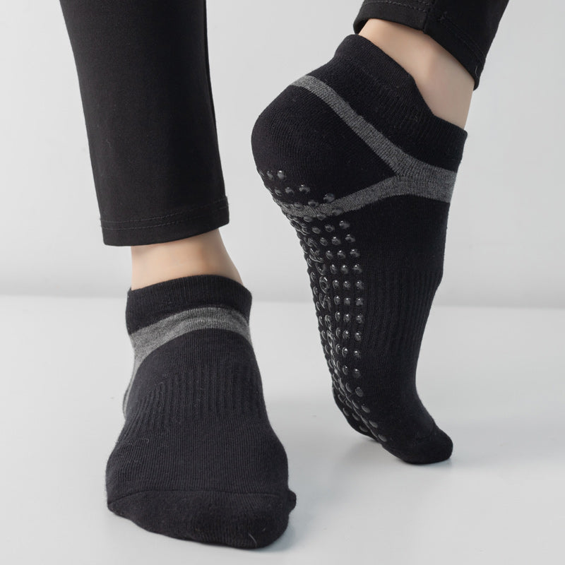 【Yoga Socks】D7黑灰-女士毛圈圆头瑜伽普拉提运动袜